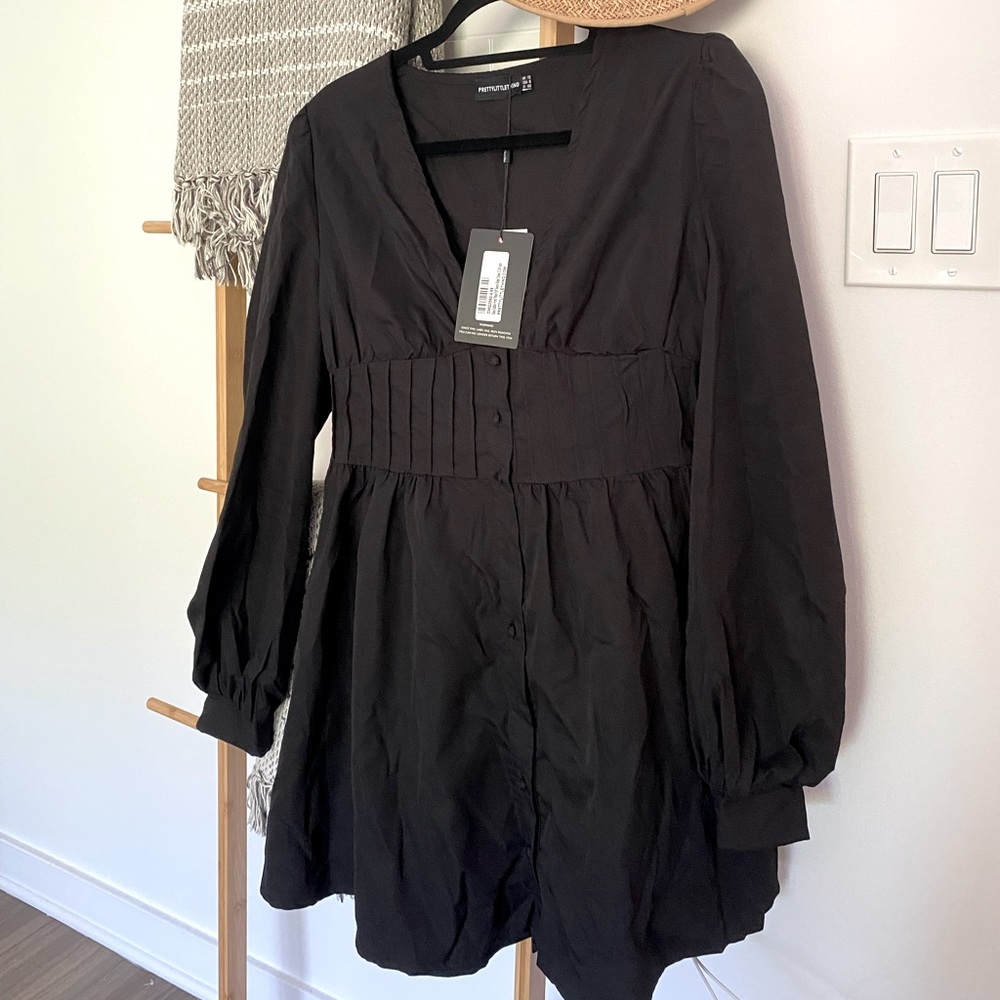 Black PrettyLittleThing long sleeve blousey dress